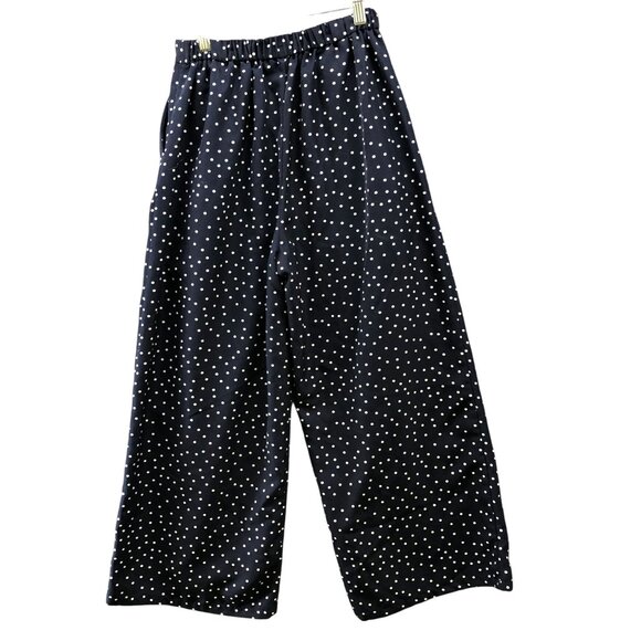 Gu (Uniqlo) Wide Leg Dress Pants Womens M Navy Blue Polka Dot Pleated High Rise - Picture 2 of 10